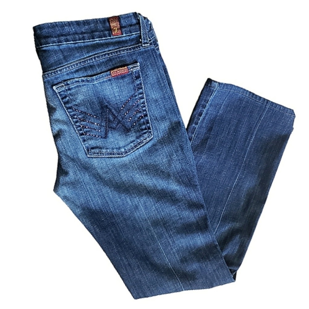 Vtg 7 For All Mankind Jeans Womens 31 Blue Denim A Pocket Wide Flare Leg Pants